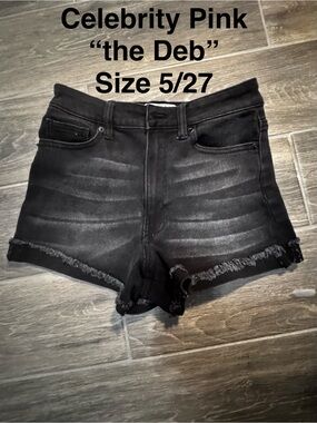 Celebrity Pink Black High-Rise Frayed Hem Denim Shorts